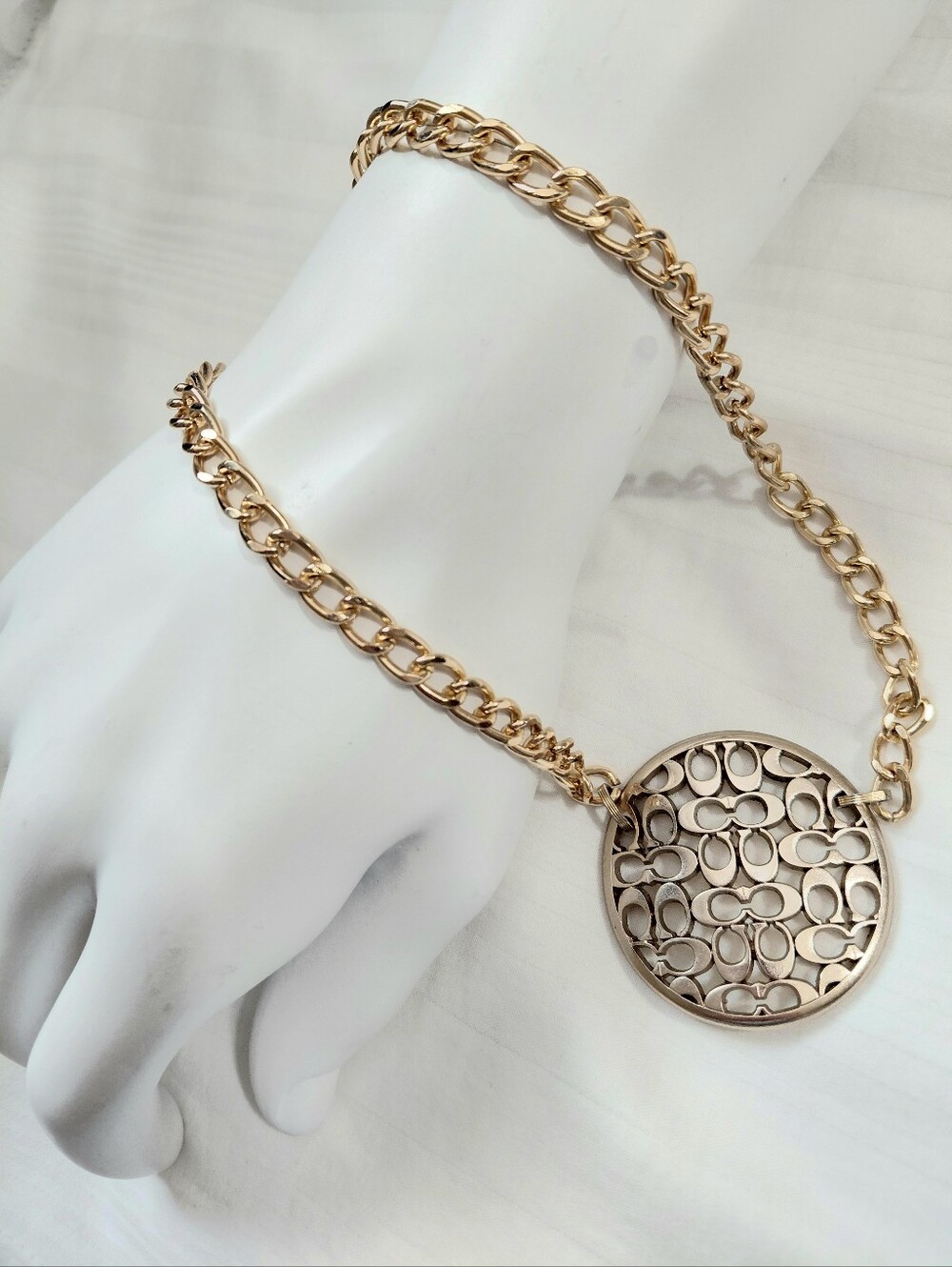 Coach Gold Round Logo Necklace - Picture 4 of 5